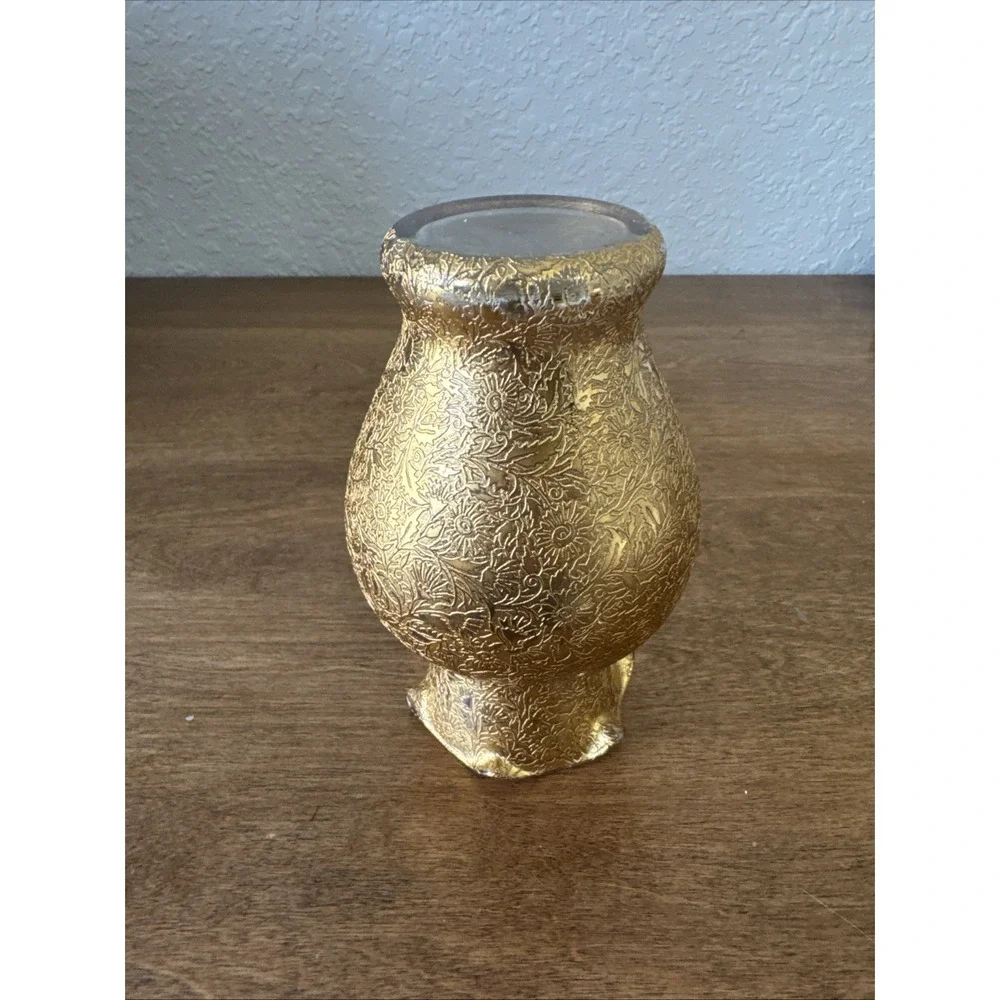 Vintage 22K gold encrusted glass vase Glastonbury Lotus Daisy Field Floral Patte